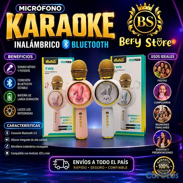 juguetes - MICRÓFONO KARAOKE INALÁMBRICO BLUETOOTH | MICRÓFONO INALÁMBRICO RECARGABLE | 6