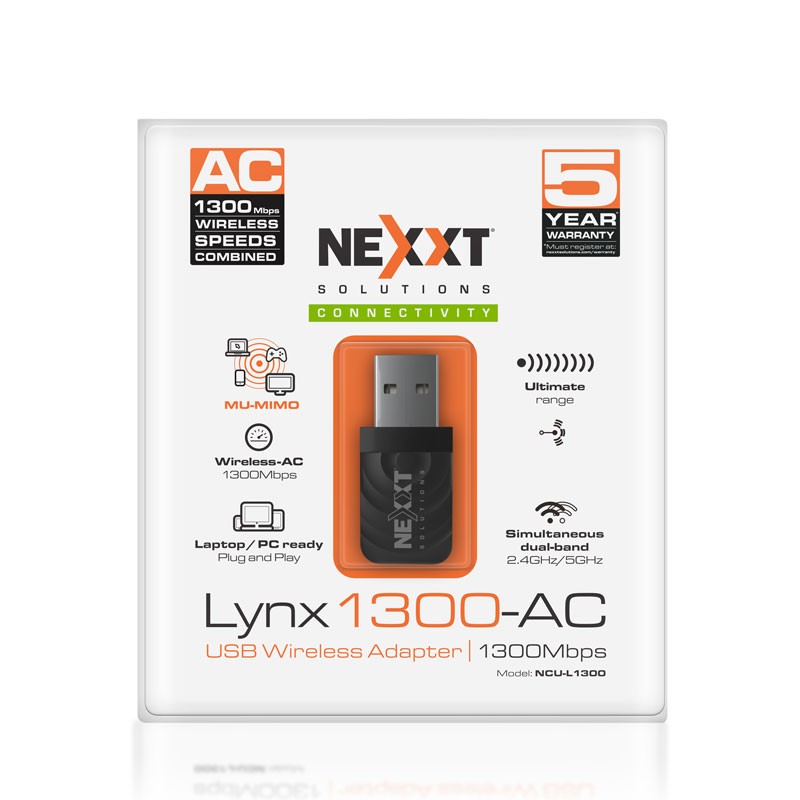 computadoras y laptops - ADAPTADOR DE RED USB WIFI NEXXT LYNX 1300-AC, 2.4GHZ/5.0 GHZ, MU-MIMO Y BEAMFORM 0