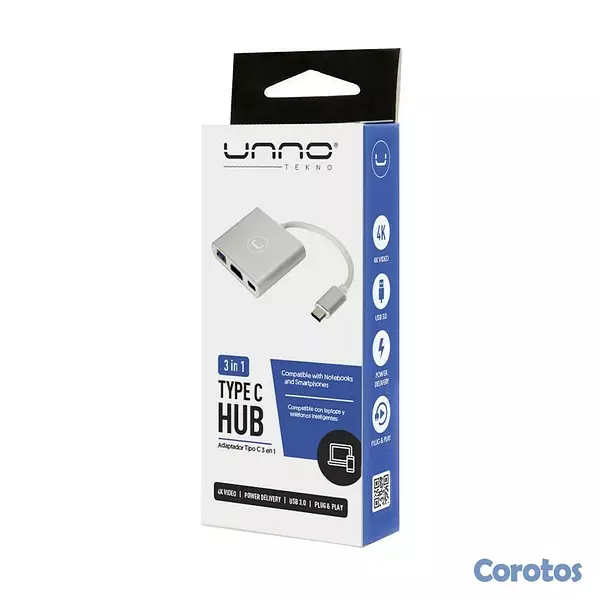 impresoras y scanners - HUB TIPO C 3 EN 1 (USB 3.0-HDMI-PD) UNNO 2