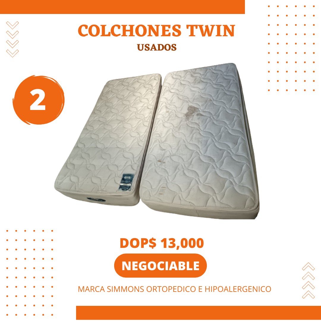 muebles y colchones - Colchones Twin Simmons (usados)
Hipoalergenicos y ortopedicos 0