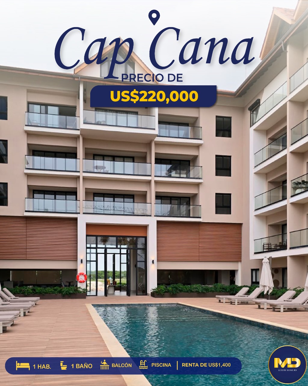 apartamentos - apartamento de 1HB/ 1BÑ con piscina y balcón ubicado en Cap Cana 