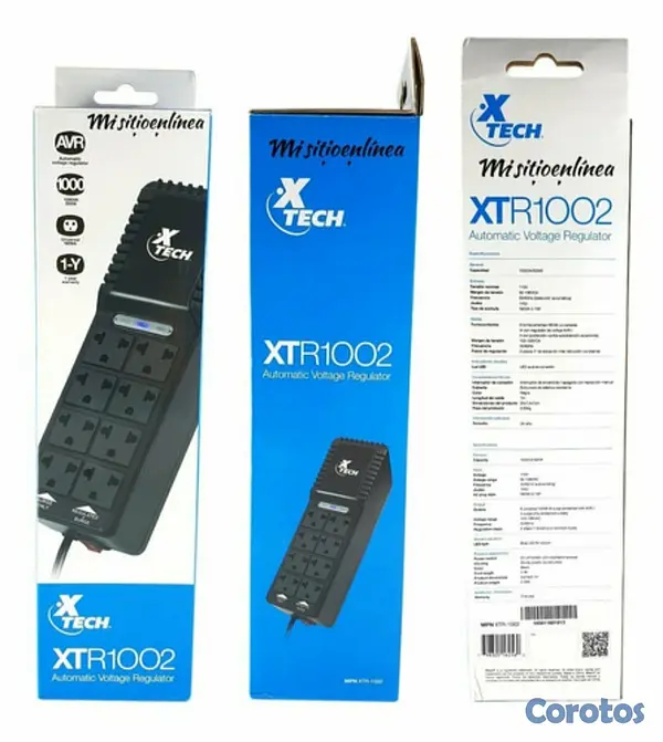 computadoras y laptops - REGULADOR DE VOLTAJE XTECH CON 8 TOMAS (4 CON PROTECCION), 1000VA, 500 WATTSS NE