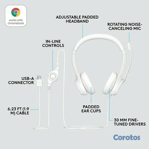 computadoras y laptops - AUDIFONO CON MICROFONO LOGITECH H390 PC BLANCO, INTERNET CLEAR CHAT CONFORT USB, 2