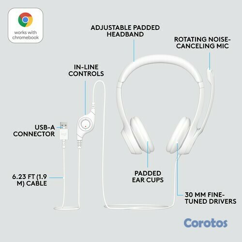 computadoras y laptops - AUDIFONO CON MICROFONO LOGITECH H390 PC BLANCO, INTERNET CLEAR CHAT CONFORT USB, 2