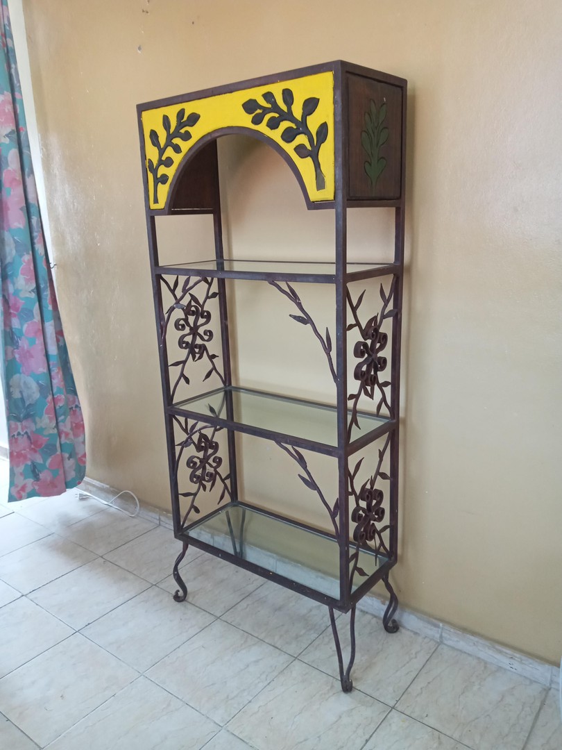 decoración y accesorios - Estante-librero-escritorio precioso en 3 materiales hierro madera y cristal prec 8