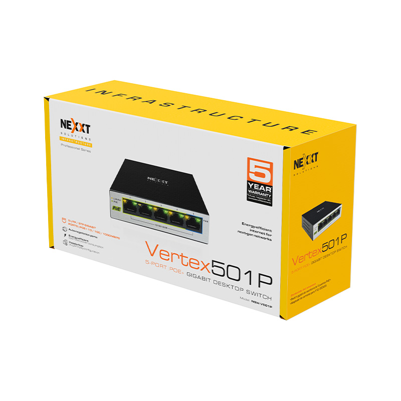 accesorios para electronica - SWITCH NEXXT  5 PUERTOS POE+ GIGABIT, 65W MAX 0