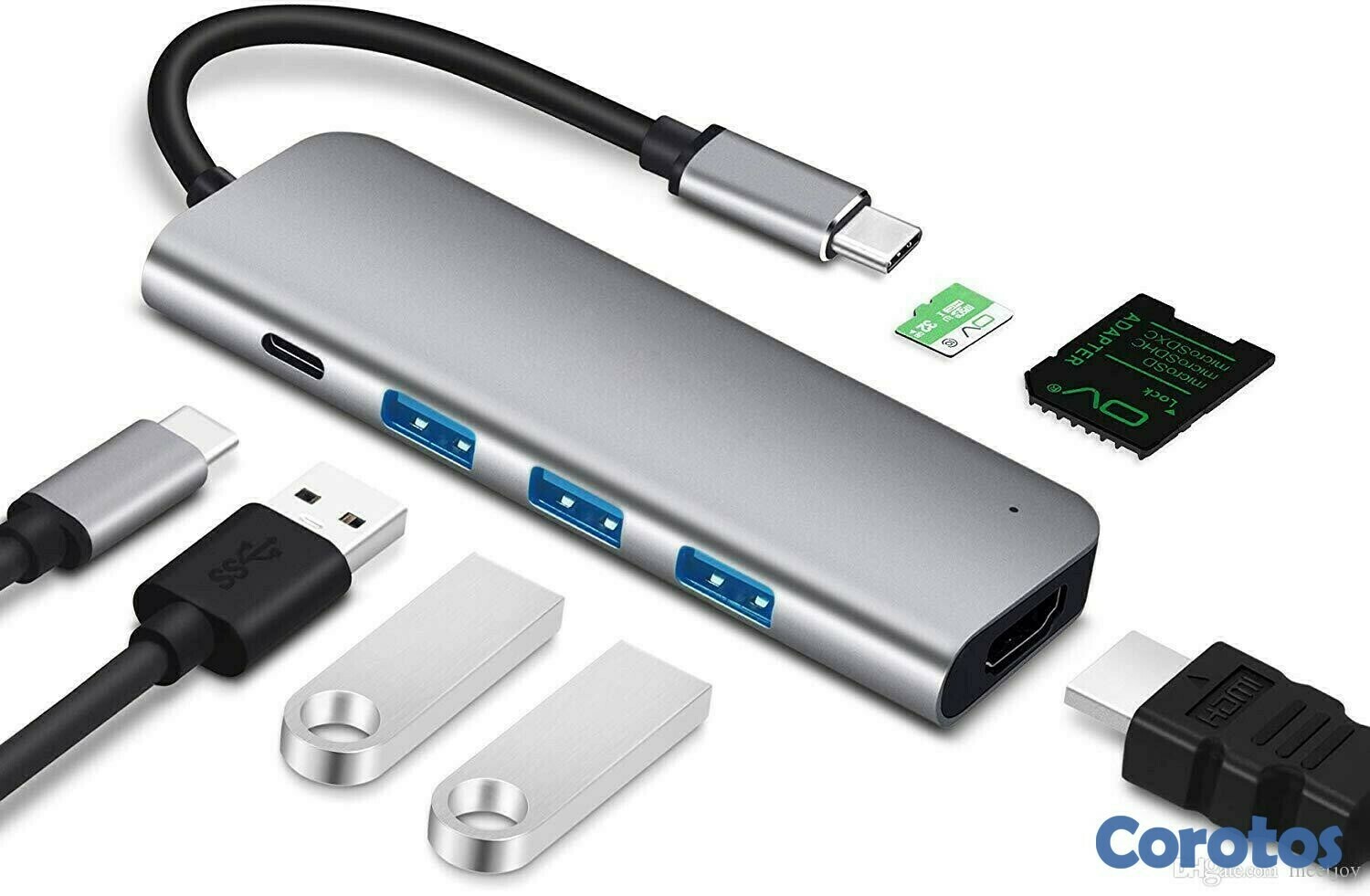 computadoras y laptops - HUB TIPO C 7 EN 1 (3 USB 3.0+MICRO SD+SD+PD)  HB1105GY 2