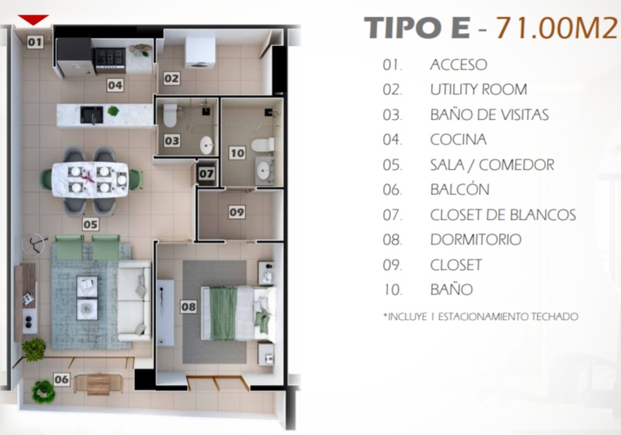 apartamentos - Apartamento de 1 hab. 71M2 . Evaristo Morales. 1