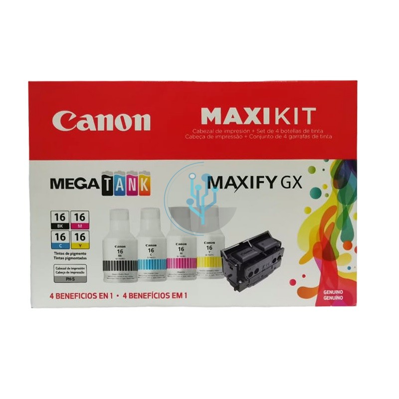 impresoras y scanners - CABEZAL + KIT DE TINTAS CANON GI-16 (BK,C,M,Y)  PARA IMPRESORAS MAXIFY (GX7010 