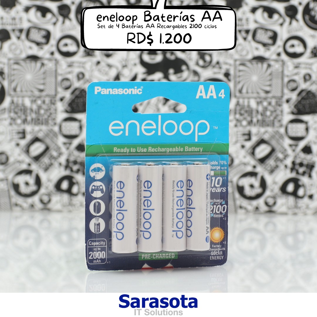 accesorios para electronica - Baterías AA Regargables eneloop by Panasonic (Somos Sarasota)