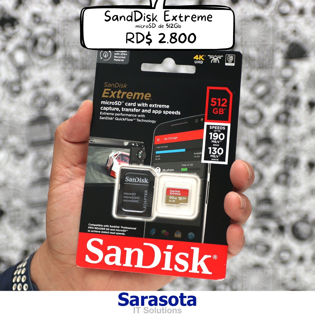 accesorios para electronica - MicroSD 512Gb SanDisk Extreme (190 MB/s) con adaptador