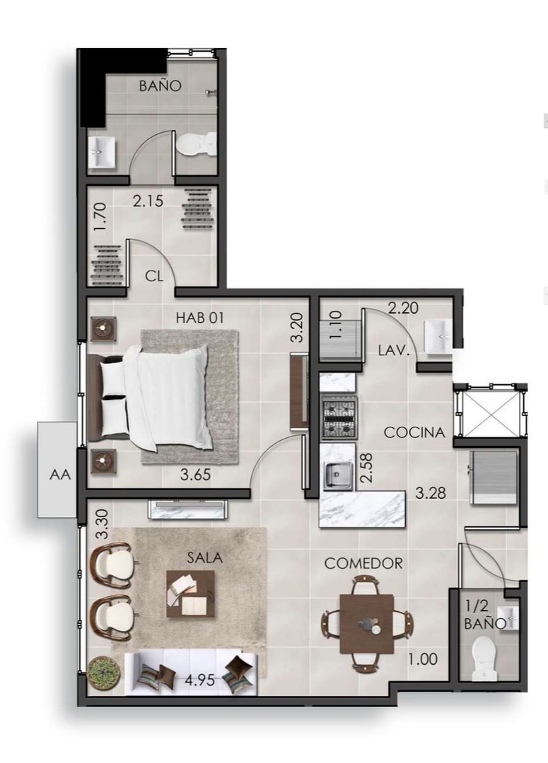 apartamentos - VENTA o ALQUILER: Apartamento nuevo  1 hab, en Evaristo. (Gimnasio y Picuzzi).  6