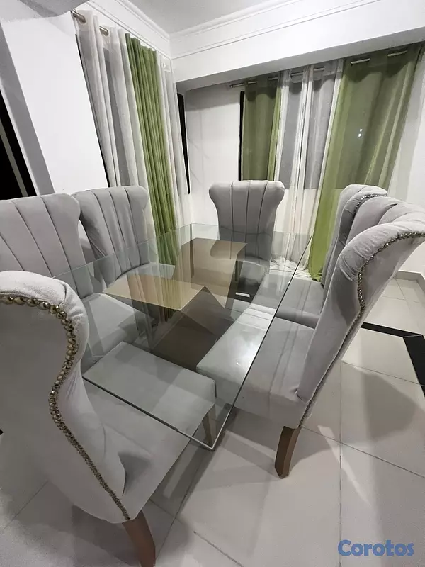 muebles y colchones - Juego de Comedor Moderno 6 Sillas + Mesa de Cristal – Como Nuevo

- negociable  3