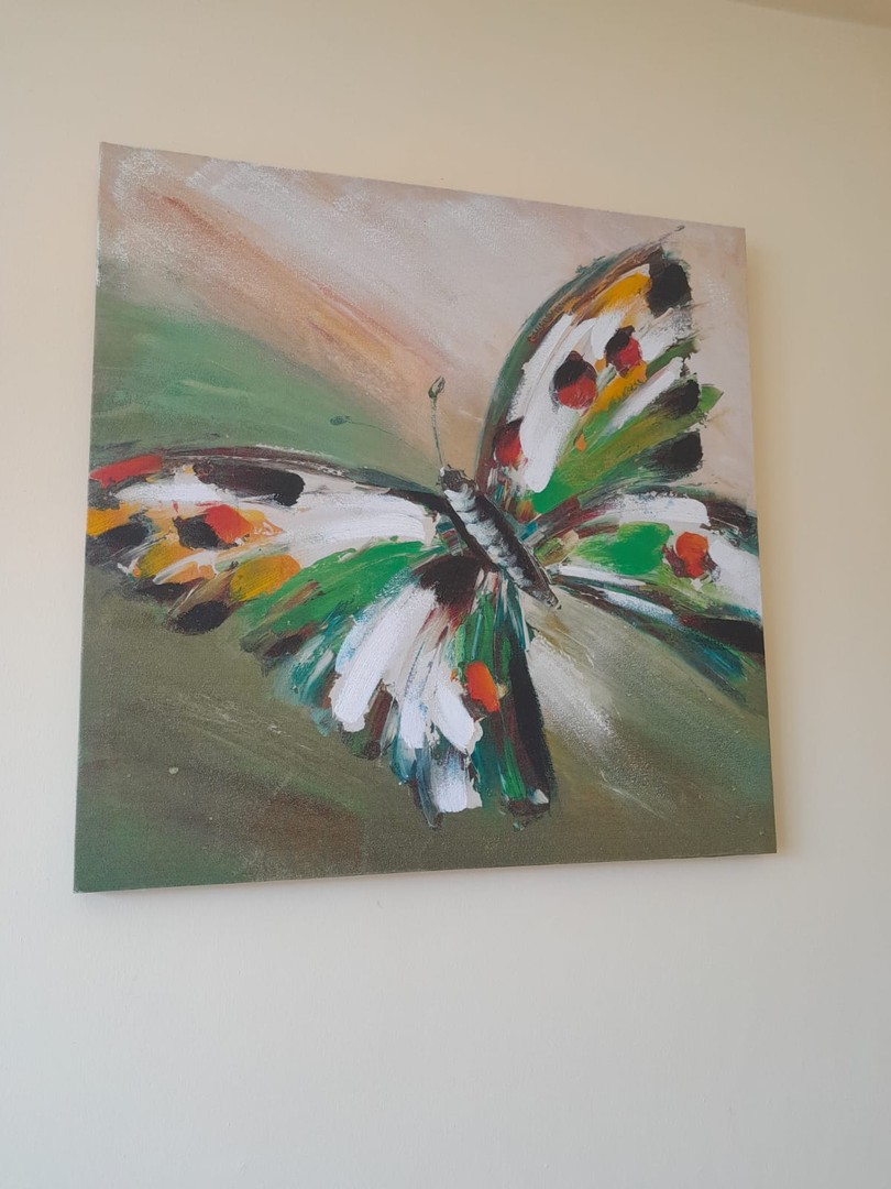 arte y antigüedades - Lienzo hecho a Mano de Mariposa multicolor 3