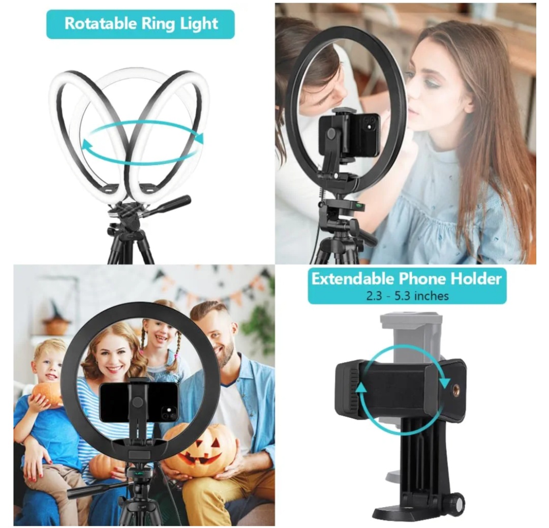 otros electronicos - 10" Ring Light with 50" extendable tripod stand and phone holder 4