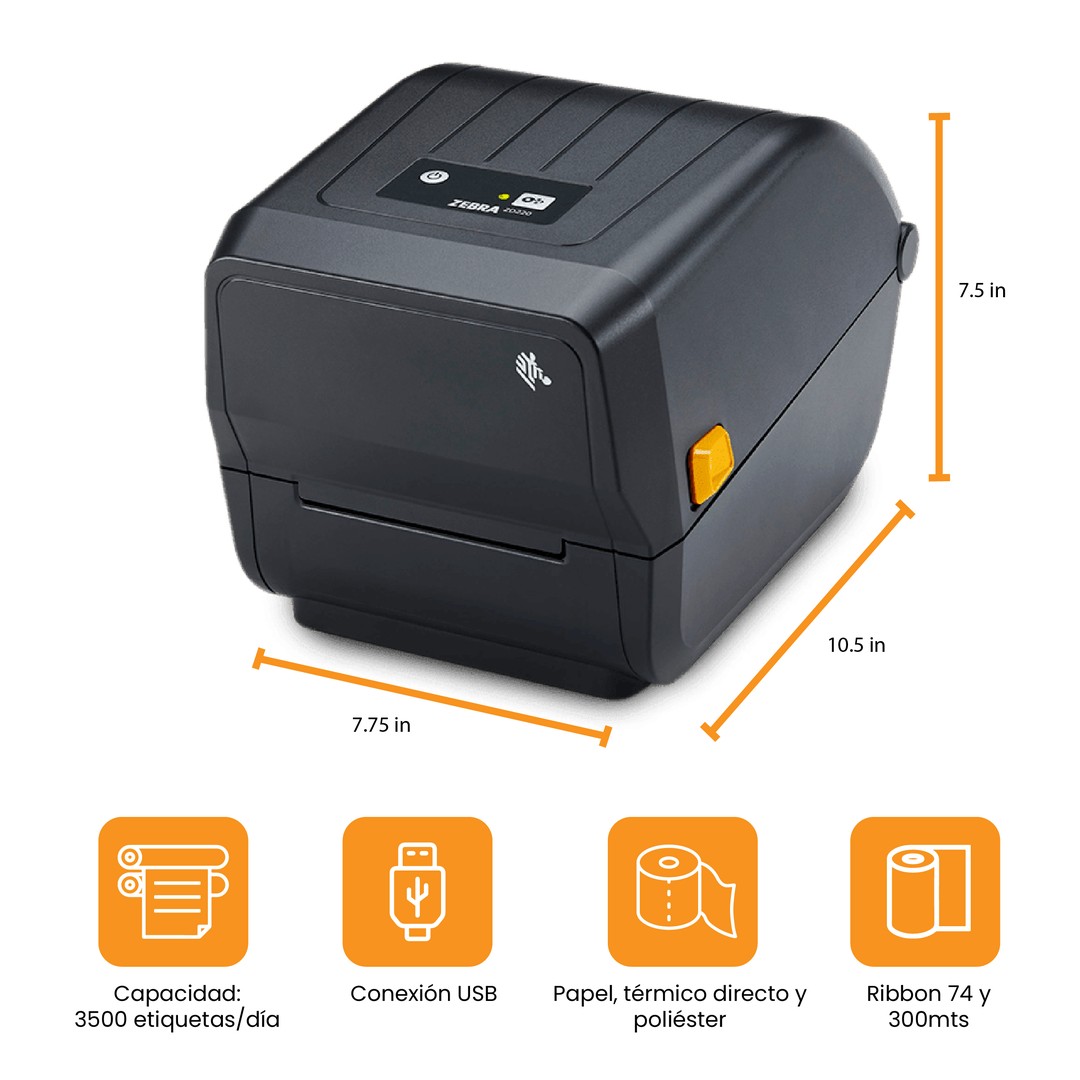 impresoras y scanners - ZEBRA - IMPRESORA ZD220 TRANSFERENCIA TERMICA 203 DPI, 104 MM, USB 4