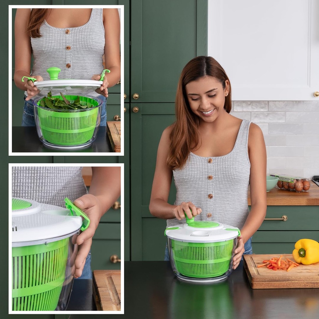cocina - Secador manual de ensalada lechuga Spinner de gran capacidad 5 Litros lechuga 8