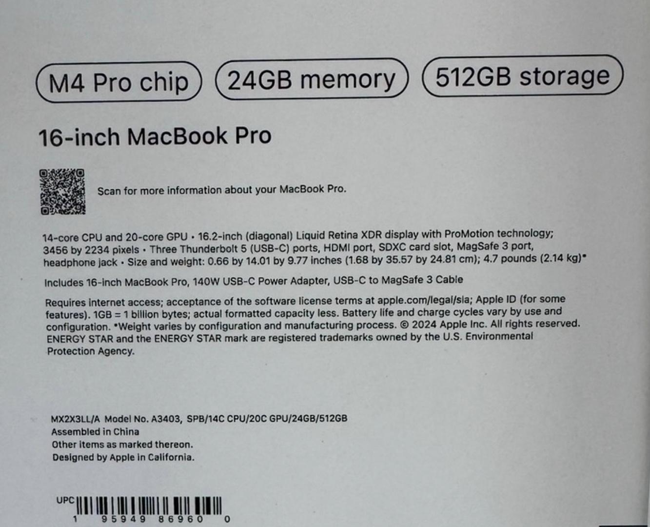 computadoras y laptops - MacBook Pro 16” M4 Pro 24GB RAM 512GB SSD Sellada 1