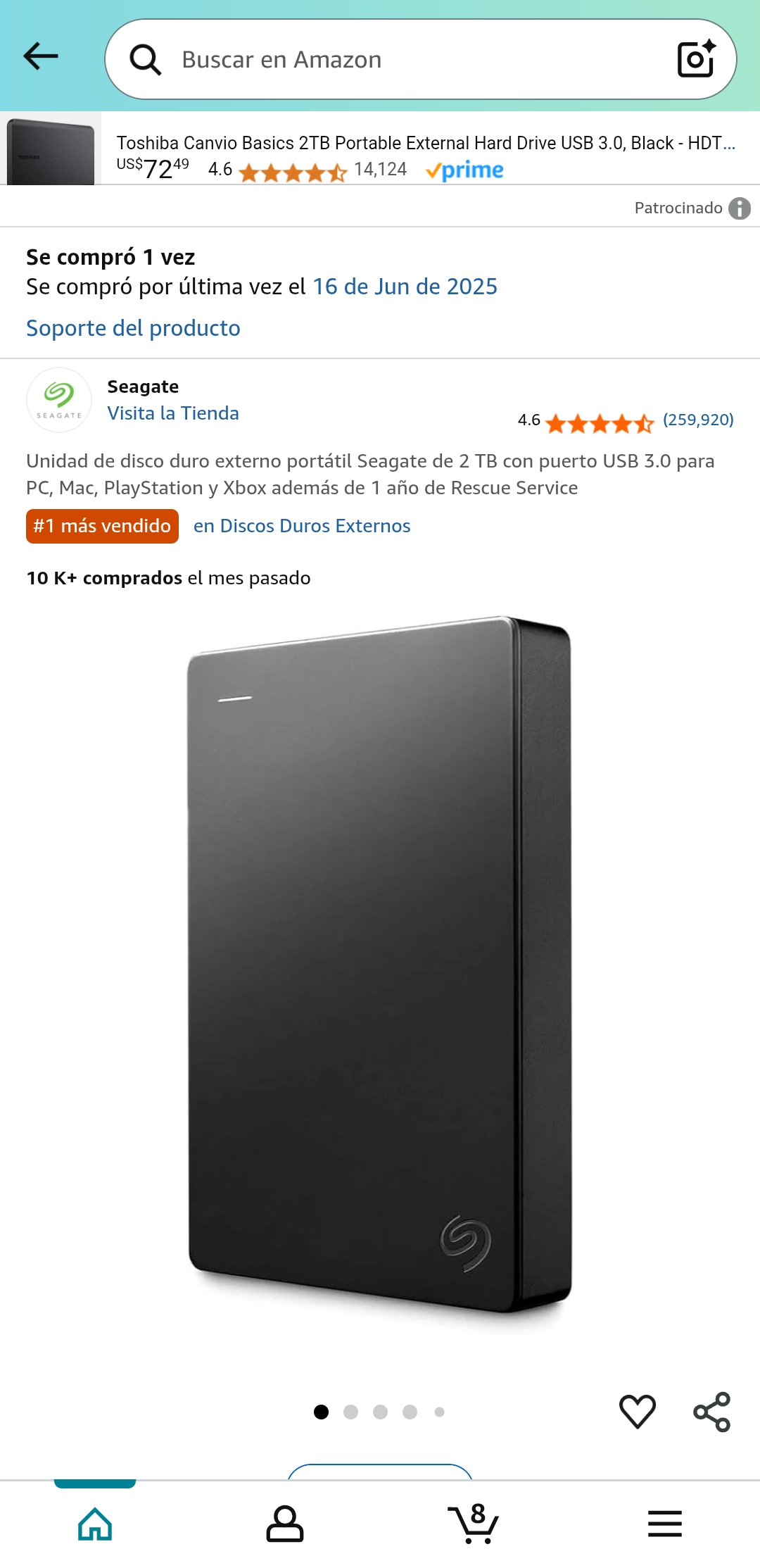 computadoras y laptops - Disco duro externo 2tB Nuevo Sellado en su caja 1