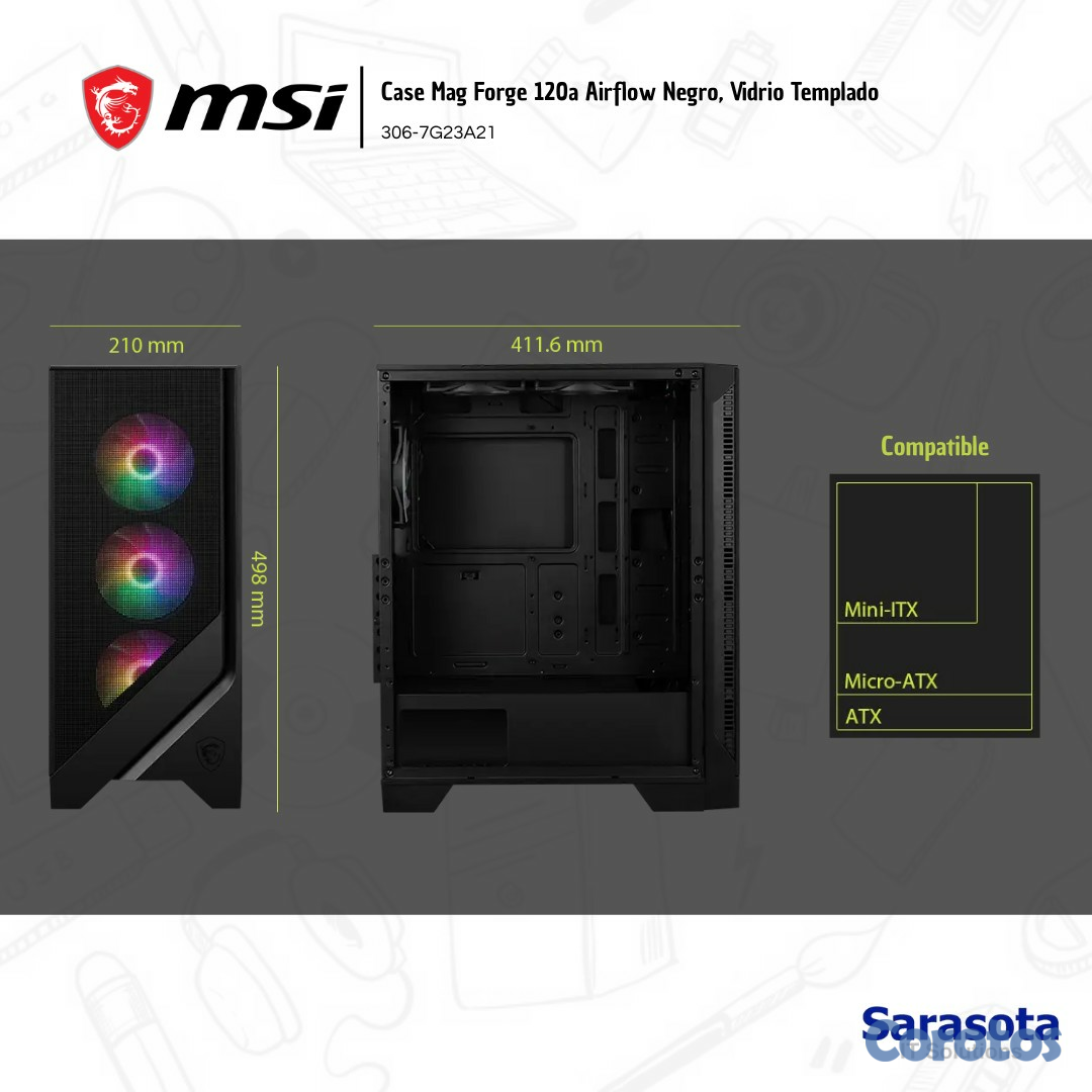 accesorios para electronica - Msi Case Mag Forge 120a Airflow Mid Tower ATX Vidrio templado 2