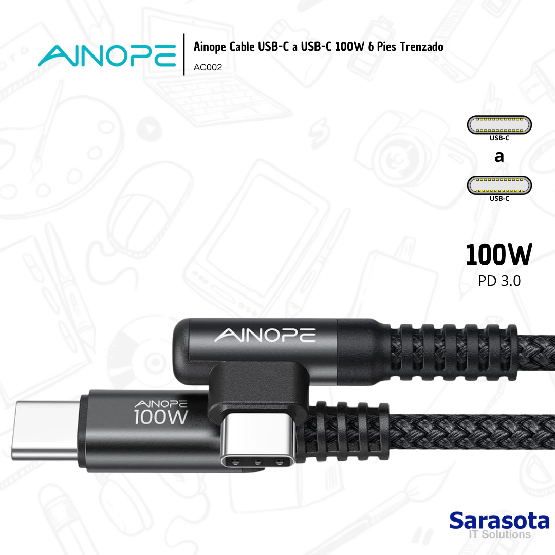 accesorios para electronica - Ainope Cable USB-C a USB-C 100W 6 Pies Trenzado 2