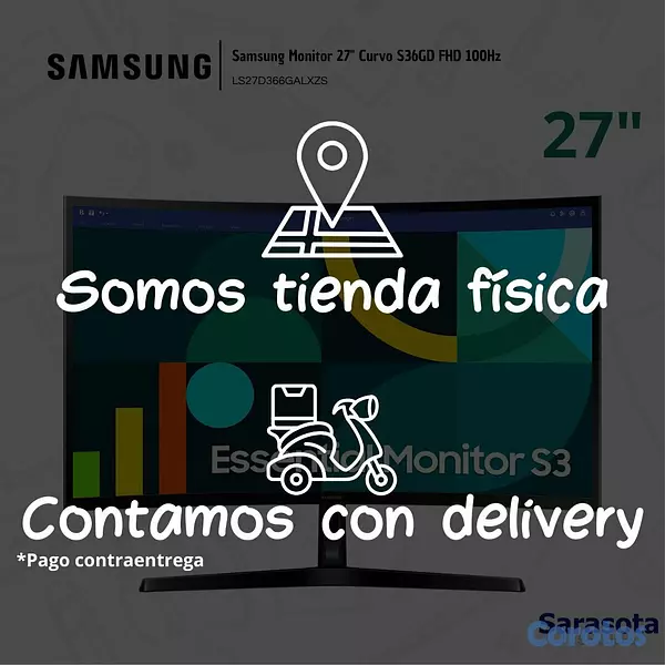 computadoras y laptops - Samsung Monitor Curvo S36GD 27" FHD 100Hz LS27D366 2