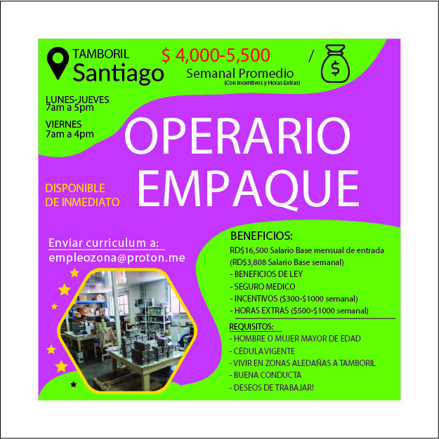 empleos disponibles - Disponible de inmadiato Empleo en Santiago Tamboril 
Operaria

