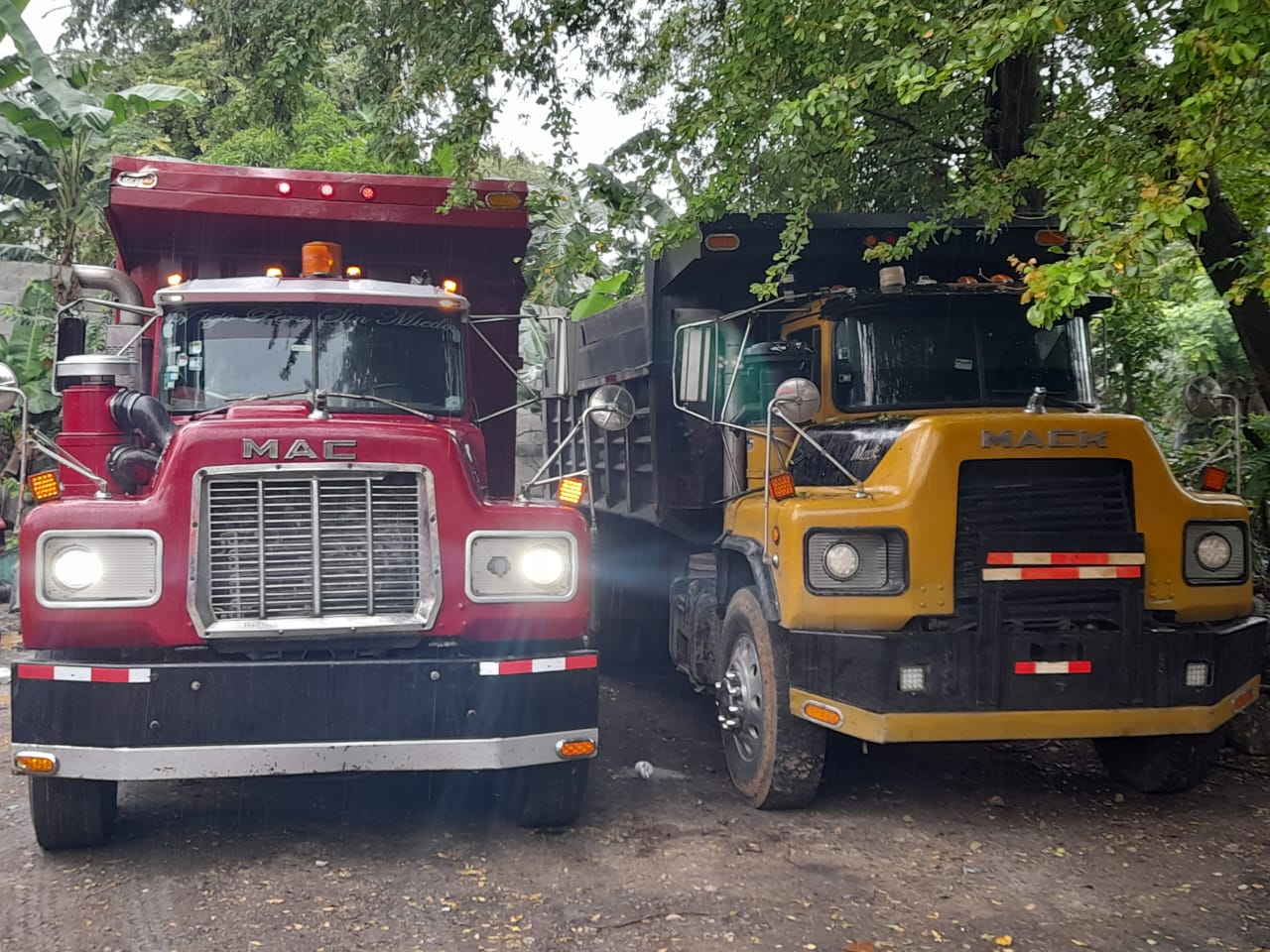 camiones y vehiculos pesados - Camión Mack amarillo año 89 y camión Mack rojo año 84