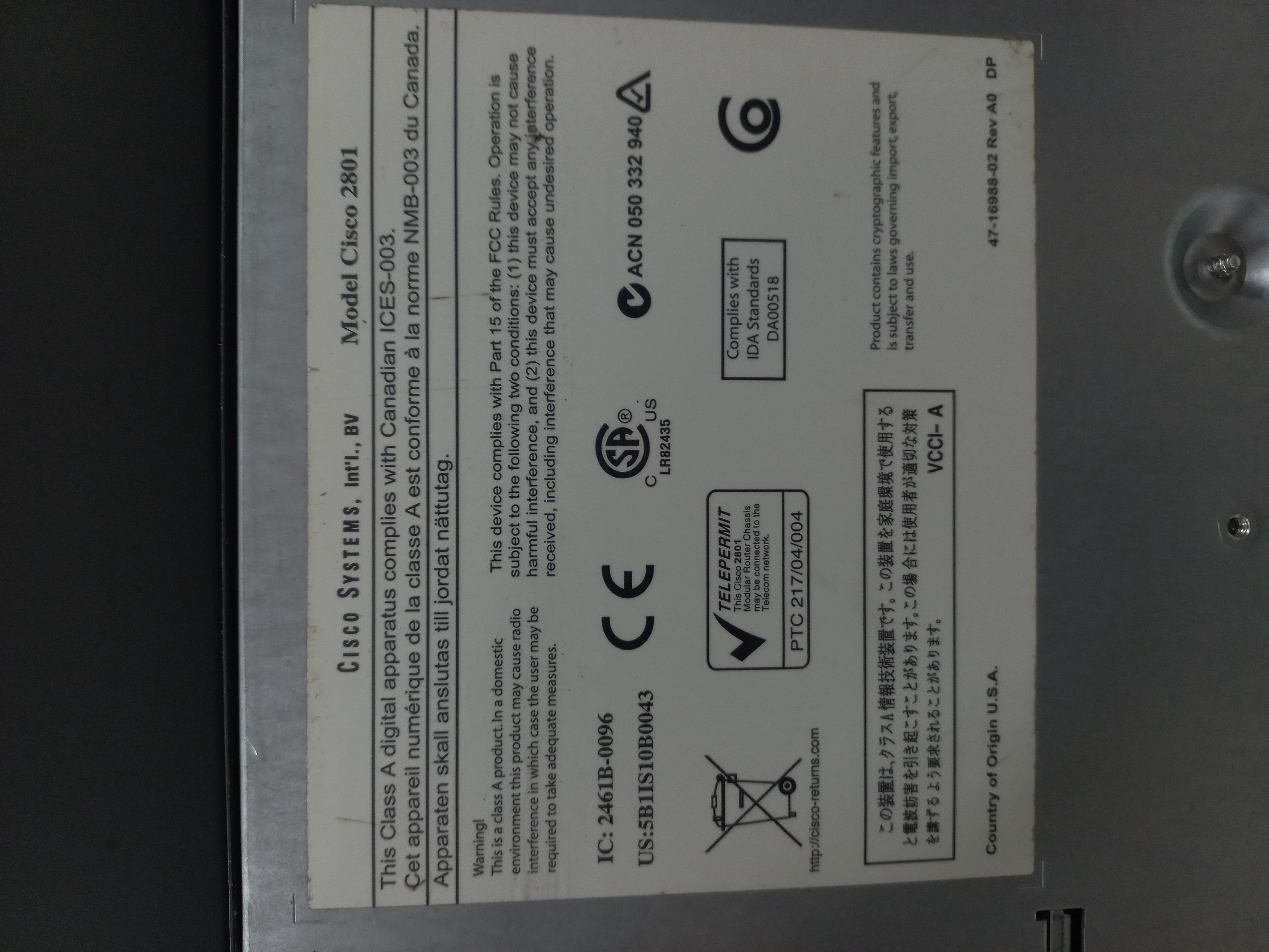 otros electronicos - Router De Servicios Integrados Cisco 2801