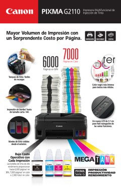 impresoras y scanners - CANON G2110 MULTIFUNCIONAL PIXMA (IMPRIME, COPIA, ESCANEA), SISTEMA TINTA CONTIN 1