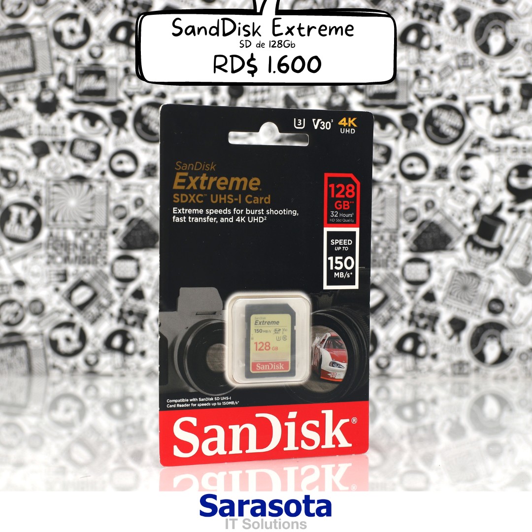 accesorios para electronica - SD 128Gb SanDisk Extreme (150 MB/s) Somos Sarasota