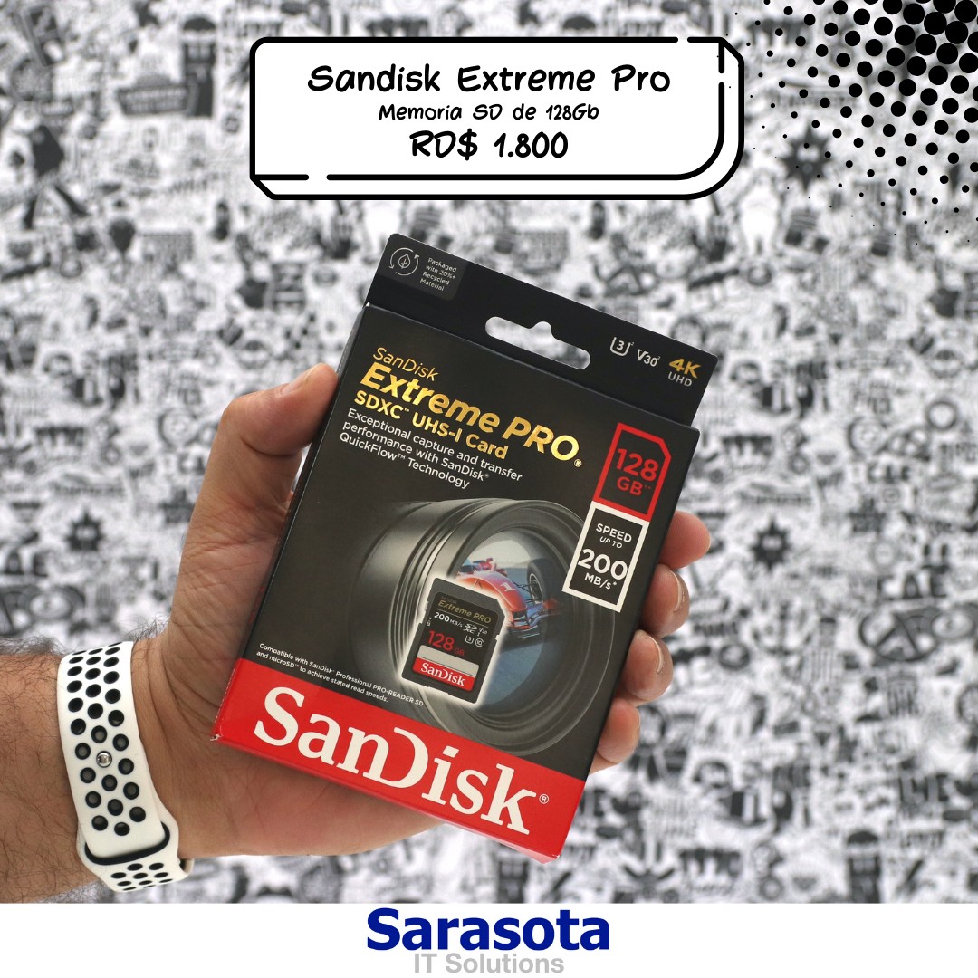 accesorios para electronica - Memoria SD 128Gb SanDisk Extreme Pro (200 MB/s) Somos Sarasota
