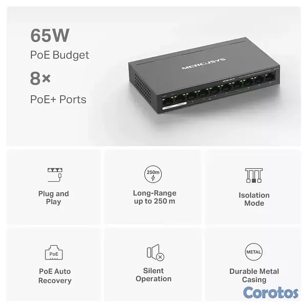 computadoras y laptops - SWITCH 10 PUERTOS TP-LINK MERCUSYS MS110P, NO ADMI 2
