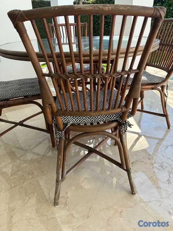 muebles y colchones - Juego de Comedor exterior redondo (ratán/madera)  4