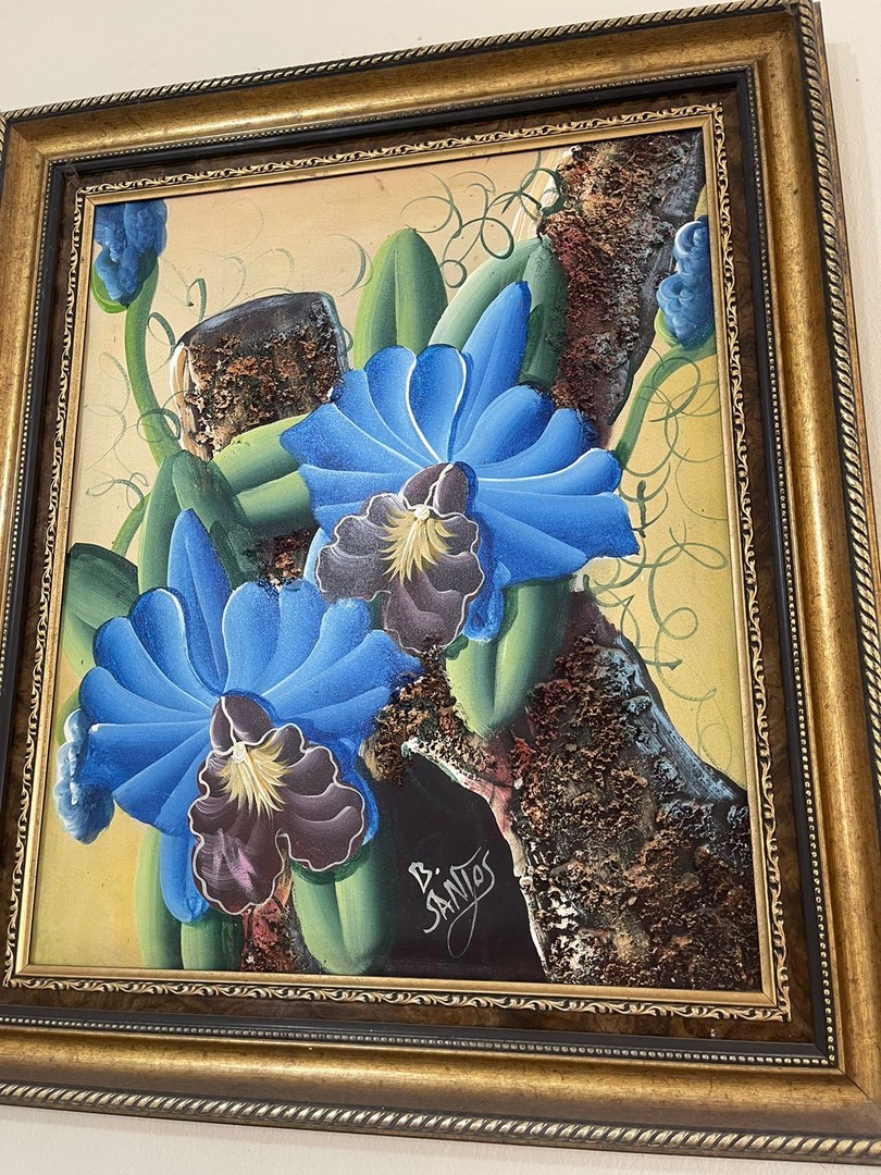 arte y antigüedades - Hermoso cuadro de orquídeas azules