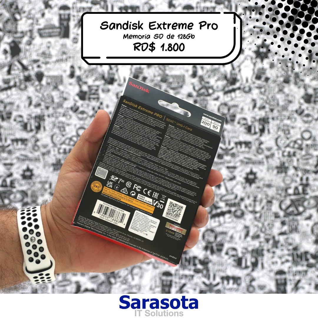 accesorios para electronica - Memoria SD 128Gb SanDisk Extreme Pro (200 MB/s) Somos Sarasota
 1