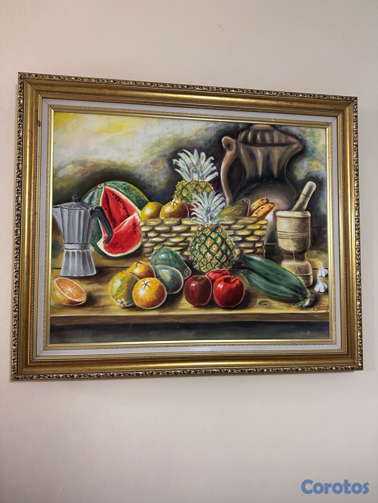 arte y antigüedades - Cuadro bodegón 36x30cm pintor liberato dominicano  1