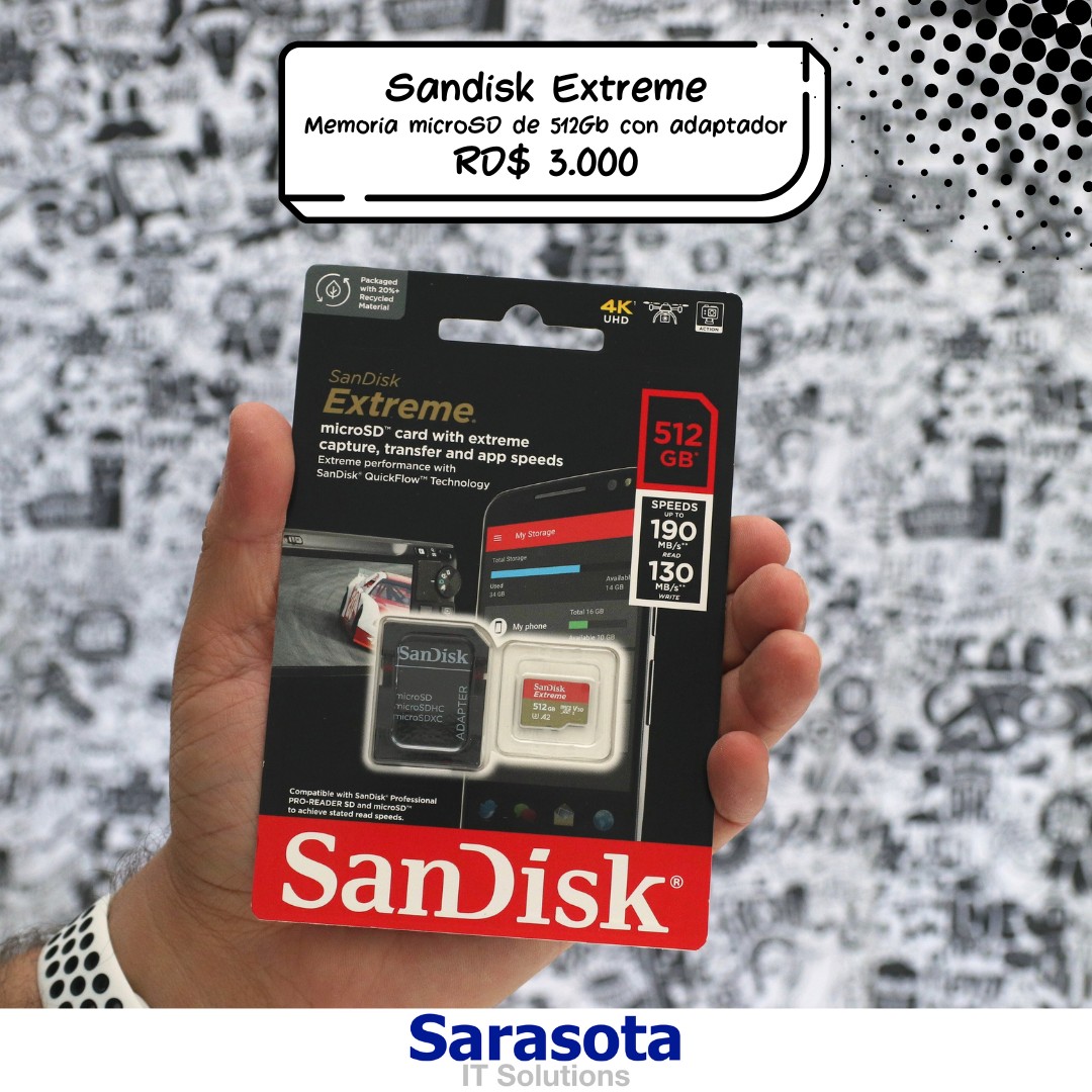 accesorios para electronica - MicroSD 512Gb SanDisk Extreme (190 MB/s) con adaptador