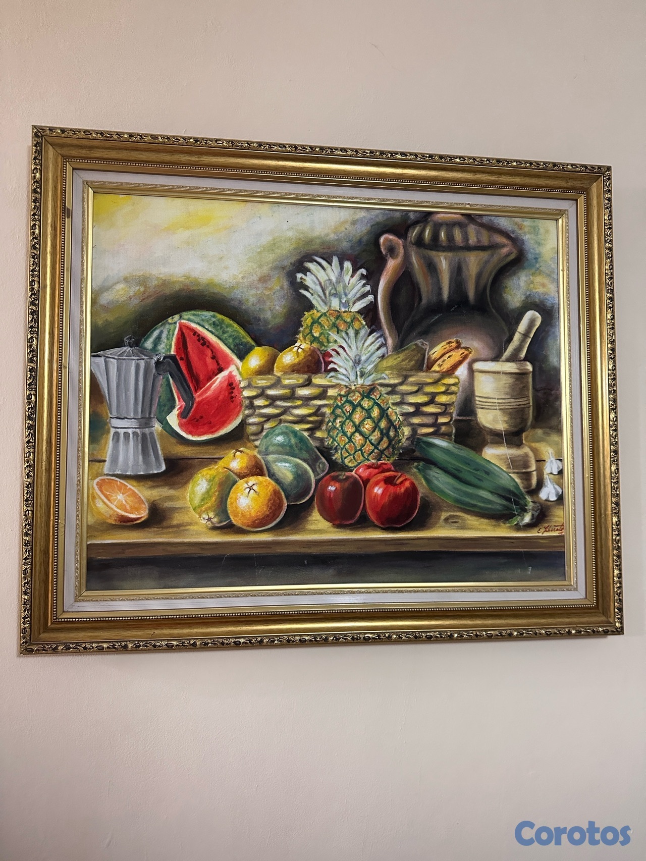 arte y antigüedades - Cuadro bodegón 36x30cm pintor liberato dominicano  2