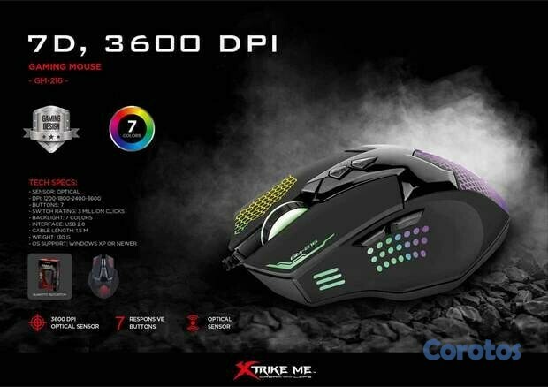 computadoras y laptops - MOUSE GAMING 6400DPI  PARA GRANDES JUGADORES XTRIKE ME 1
