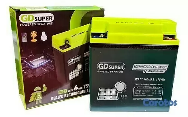 plantas e inversores - Bateria solar recargable 12v con conectores usb, i 2