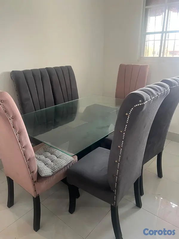 muebles y colchones - Juego de comedor de 6 sillas y vídeo templado  2