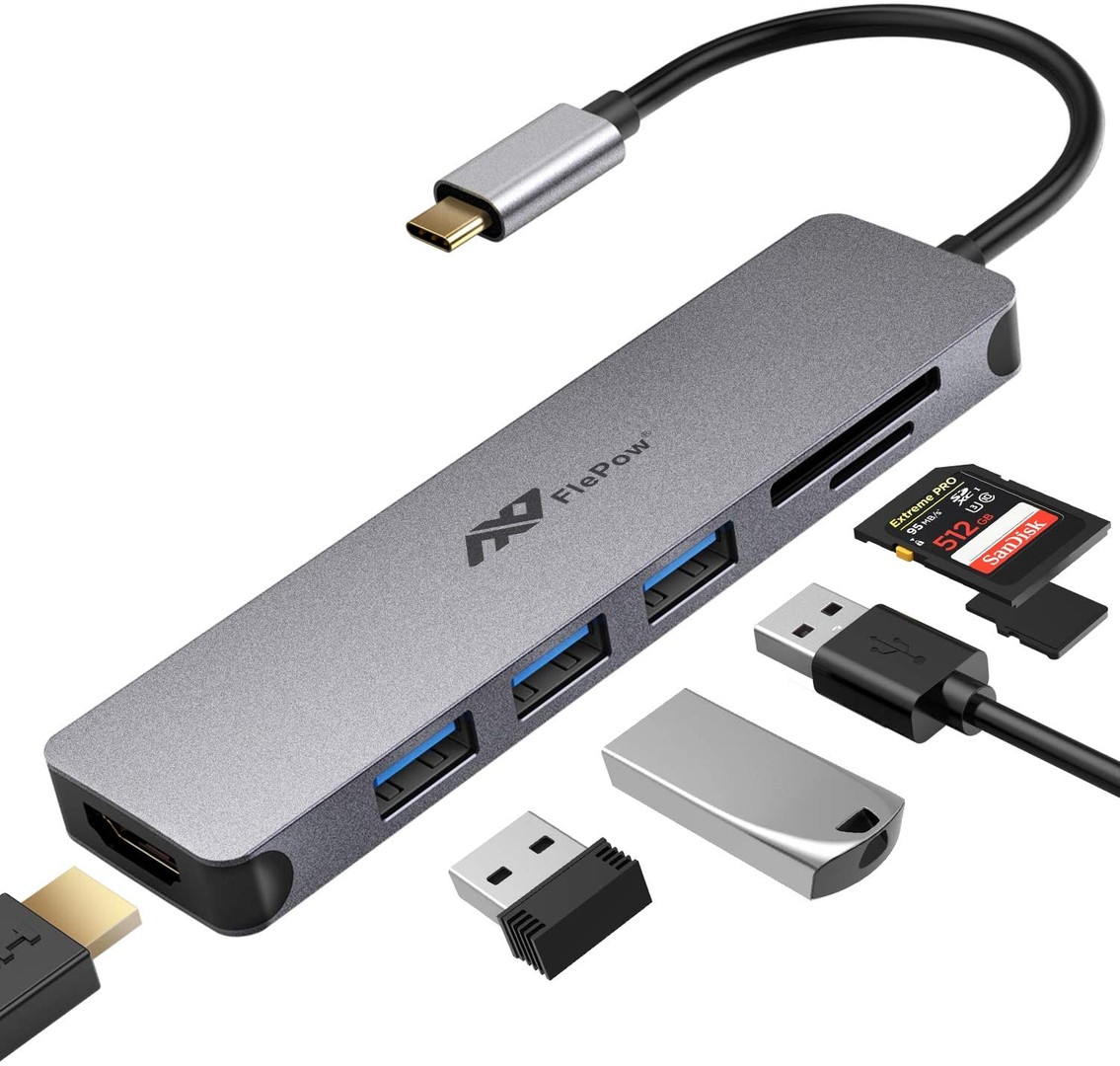 otros electronicos - ADAPTADOR MULTIPUERTO USB C 7 EN 1 A HDMI 4K, USB 3.0, LECTOR DE TARJETAS SD