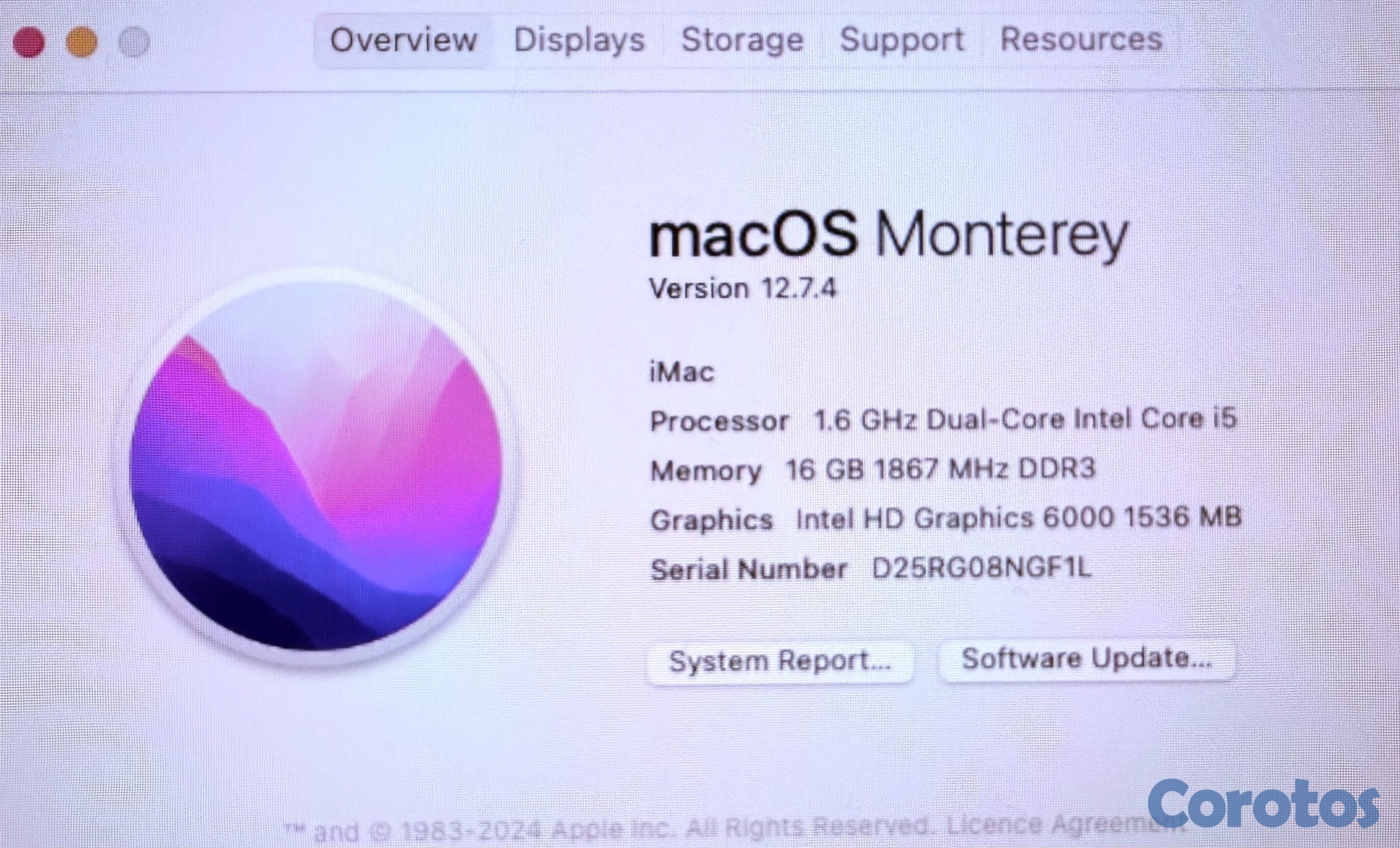 computadoras y laptops - iMac
macOS Monterey
Processor 1.6 GHz Dual-Core Intel Core i5
Memory 16 GB 2