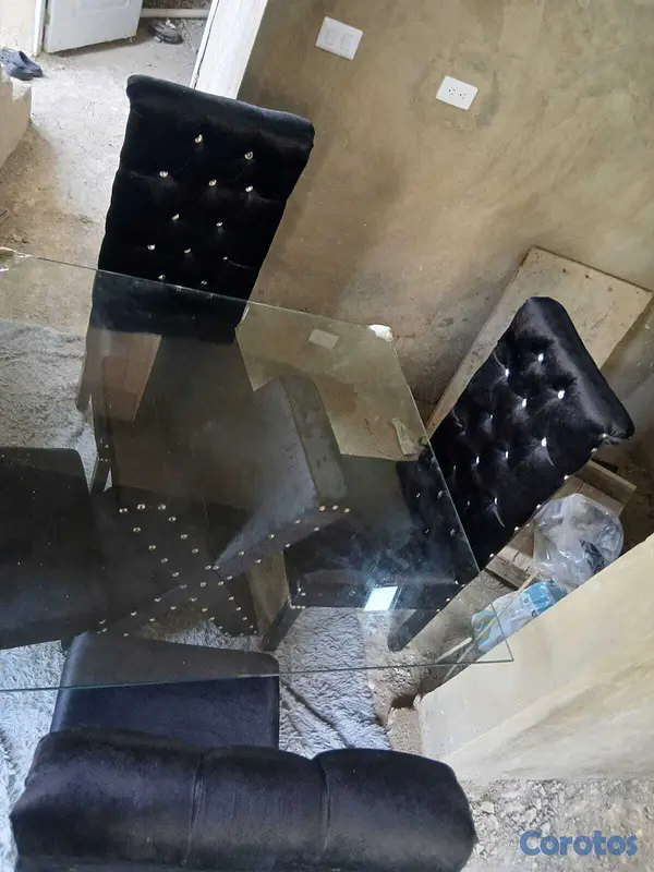 muebles y colchones - Comedor de 4 silla tope de cristal 2