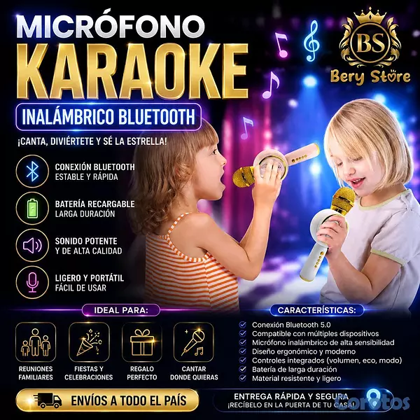 juguetes - MICRÓFONO KARAOKE INALÁMBRICO BLUETOOTH | MICRÓFONO INALÁMBRICO RECARGABLE | 2