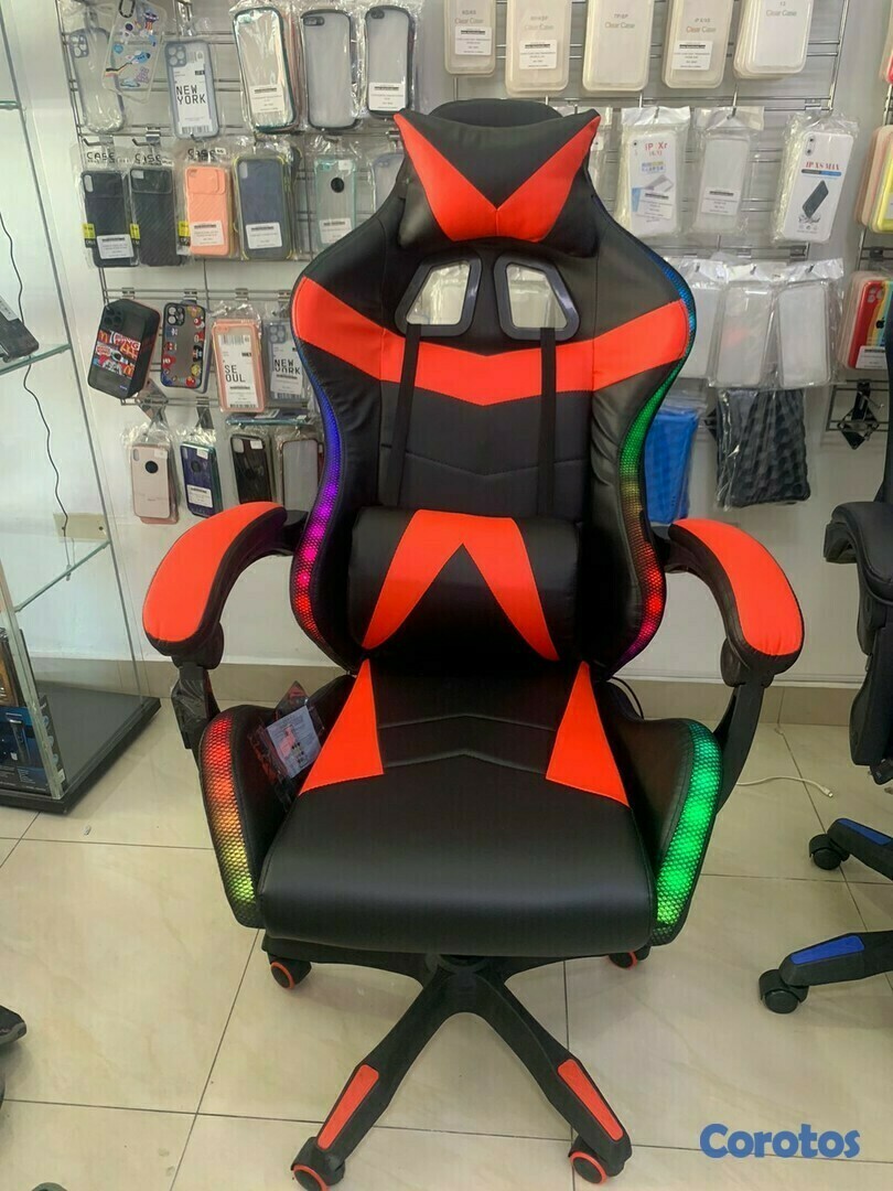 muebles y colchones - Silla gaming respaldo alto reclinable RGB, enciende luces 3