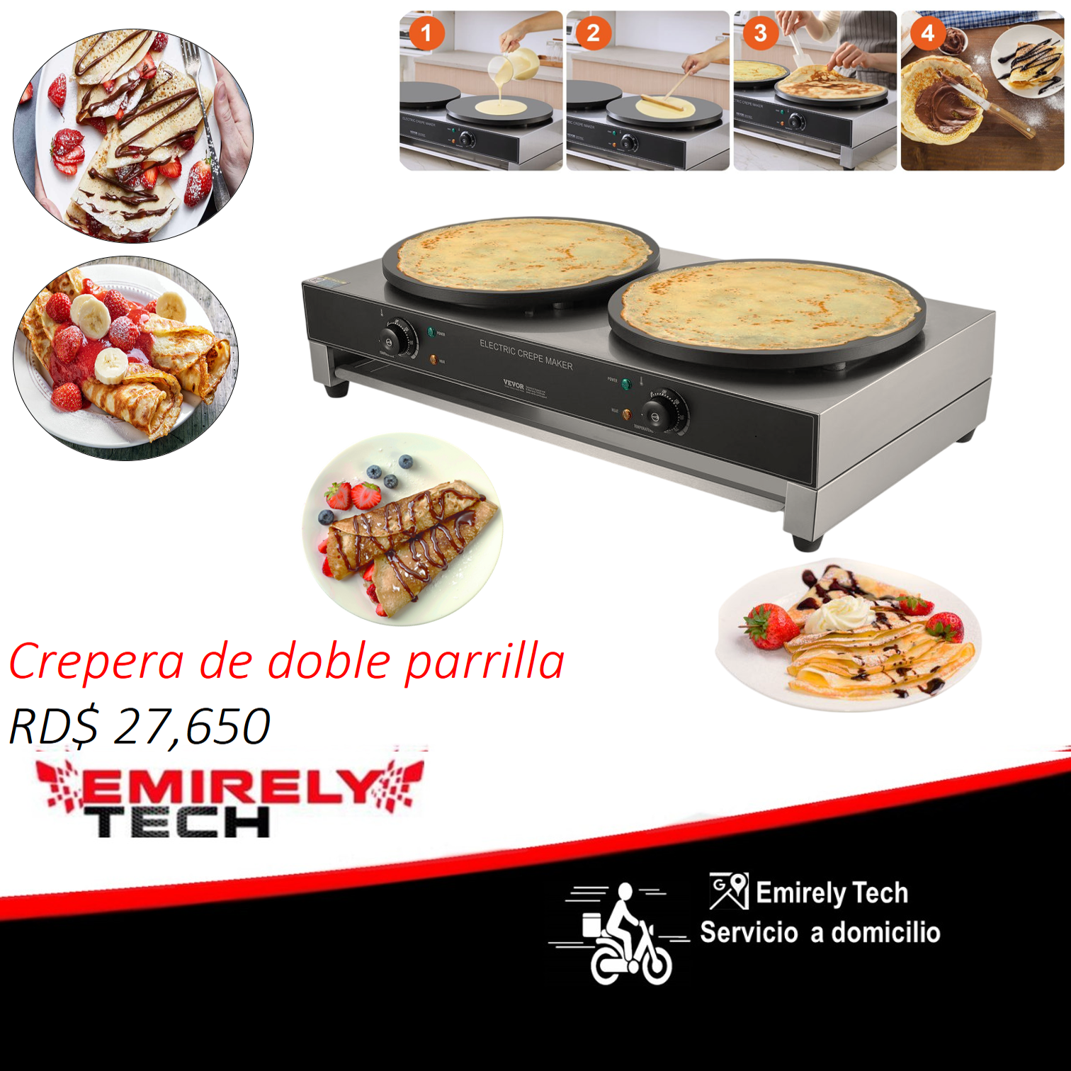 equipos profesionales - Crepera de doble parrilla para hacer crepe creps
