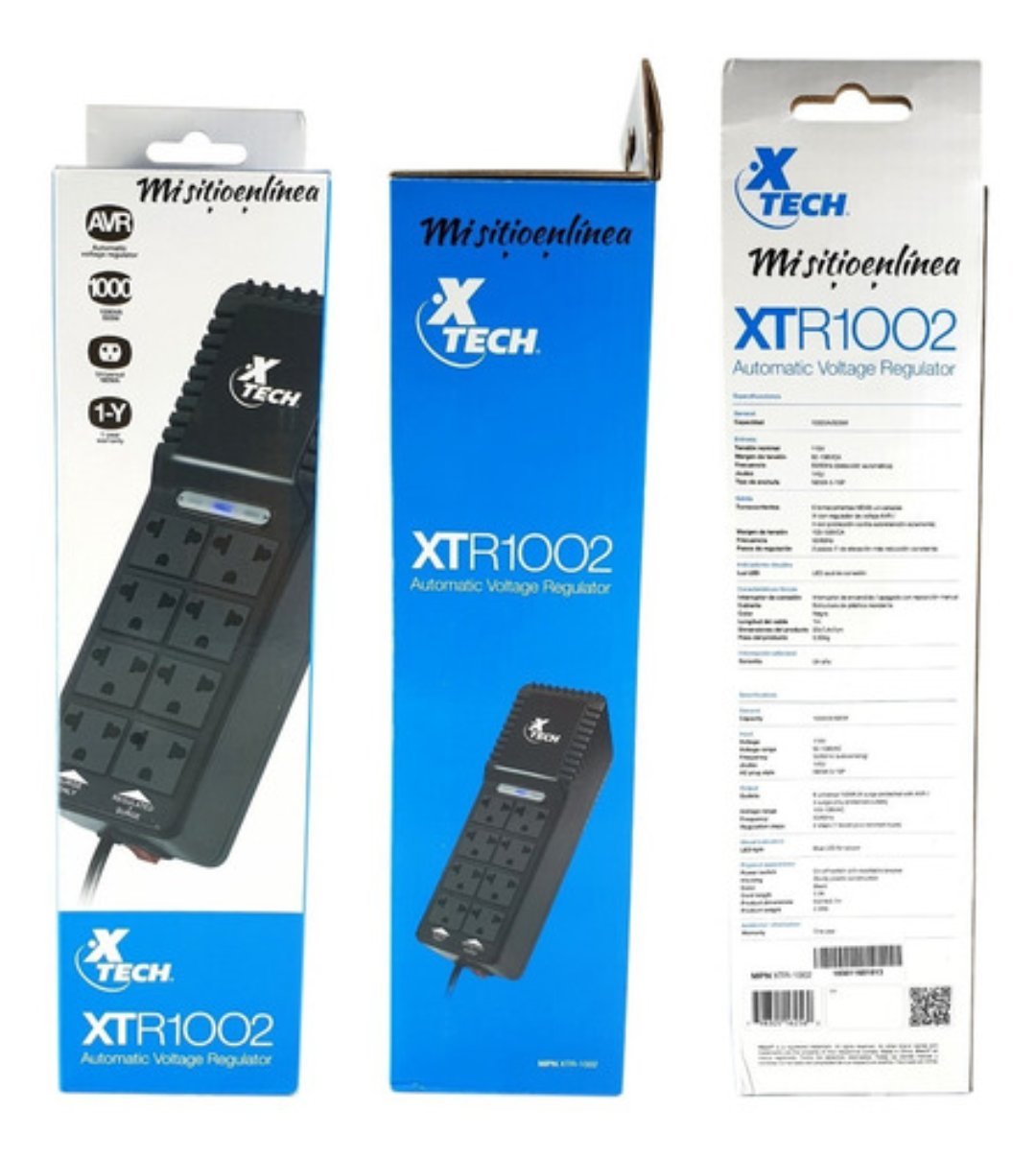 computadoras y laptops - REGULADOR DE VOLTAJE XTECH CON 8 TOMAS (4 CON PROTECCION), 1000VA, 500 WATTSS NE