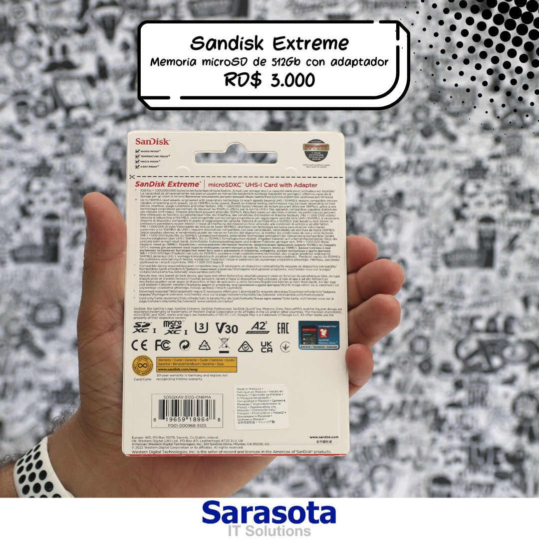 accesorios para electronica - MicroSD 512Gb SanDisk Extreme (190 MB/s) con adaptador 1